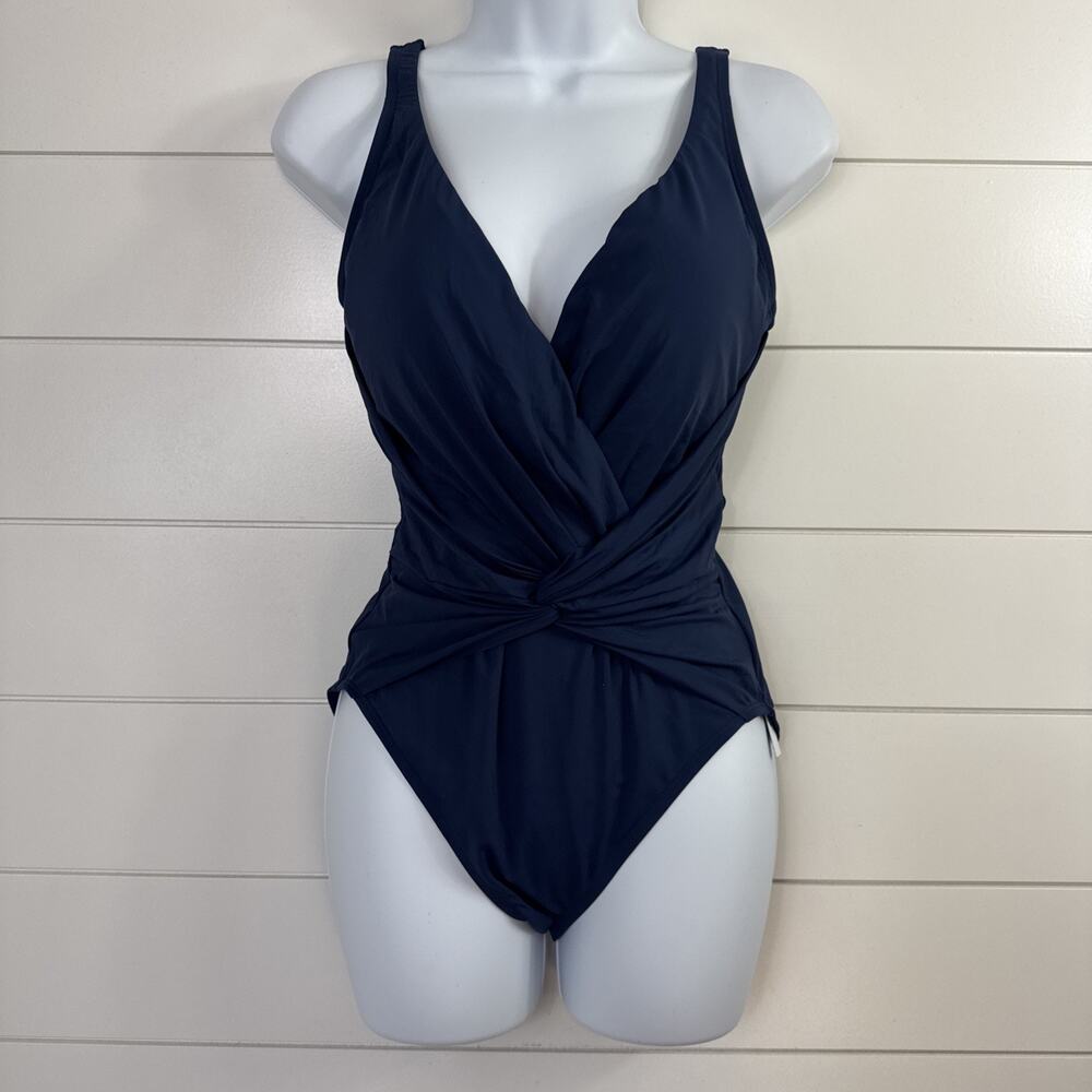 BLEU Rod Beattie Kore Surplice One Piece Swimsuit Midnight Blue sz 8